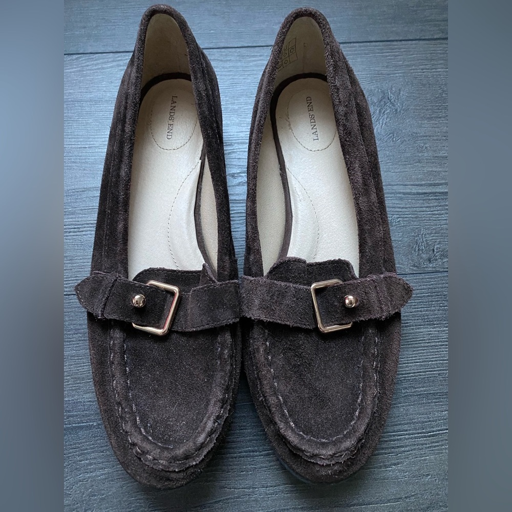 Lands End Women's Shoes Casual Suede Buckle Loafer Brown 7B